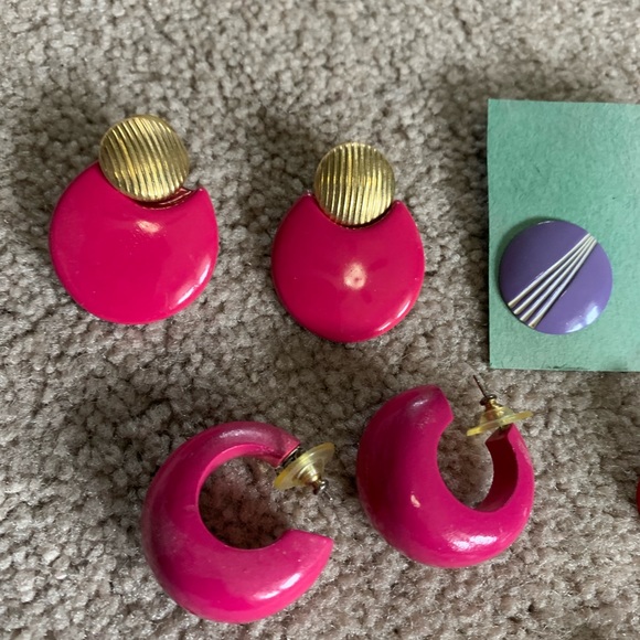 VTG 80’s pierced earring Lot of 8 Bold brightly colored retro - Picture 5 of 7